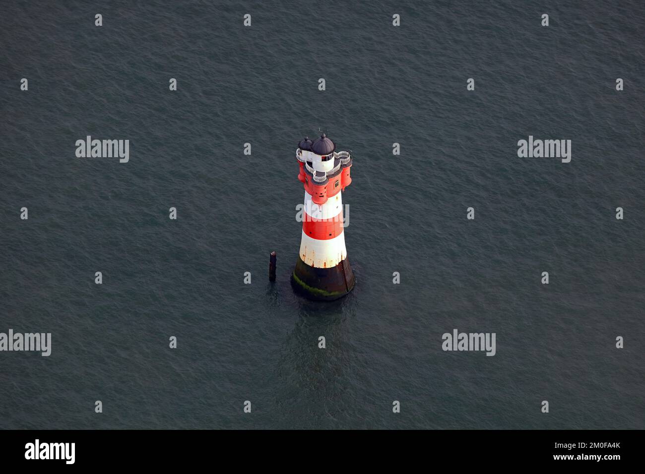 Roter Sand lighthouse in the German Bight, in the Weser estuary, October 28, 2022, aerial view, Germany, Lower Saxony Stock Photo