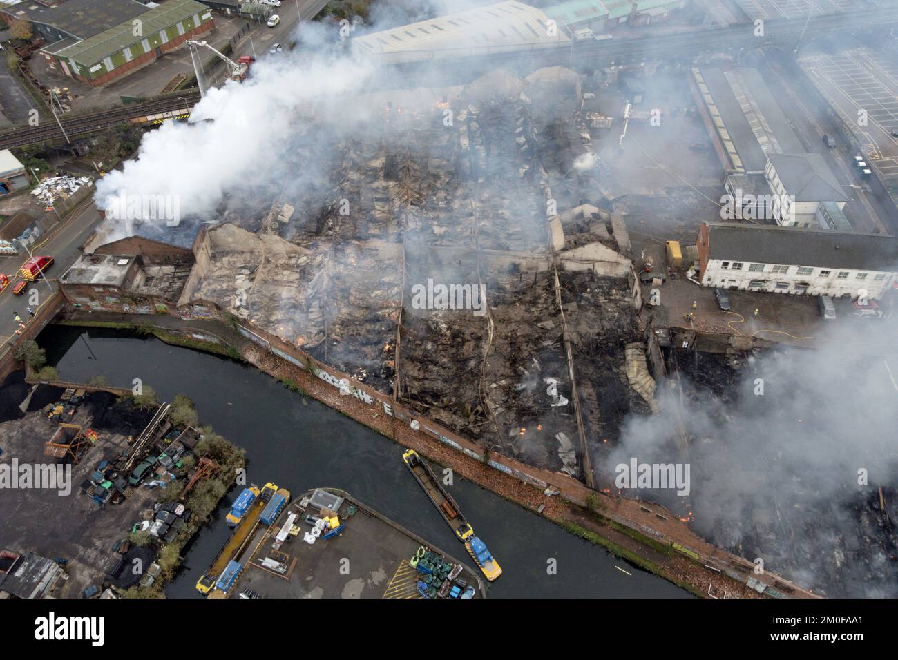 Firefighters at the scene of a major incident at a derelict factory in
