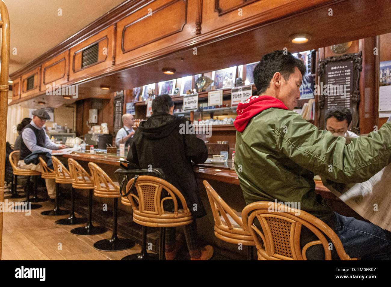 Himeji, Japan. Breakfast at the historic Hamamoto Coffee, a bakery and cafe serving famous almond toasts Stock Photo