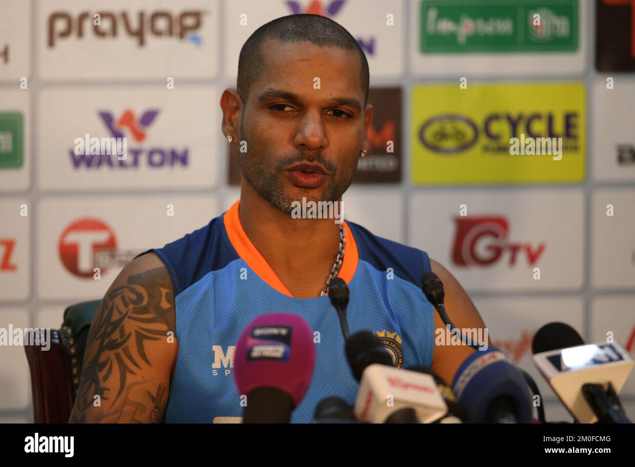 Indian cricketer Shikhar Dhawan attends press conference at the Shere