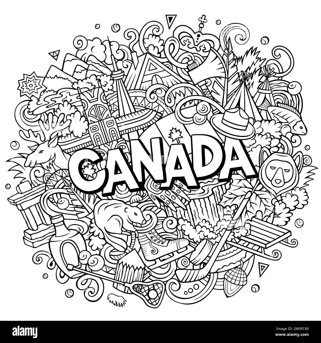 Canada cartoon doodle illustration. Funny Canadian design Stock Vector