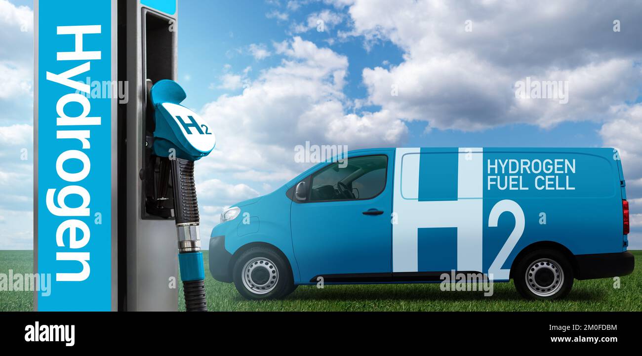 A hydrogen fuel cell delivery van concept. Clean transportation Stock