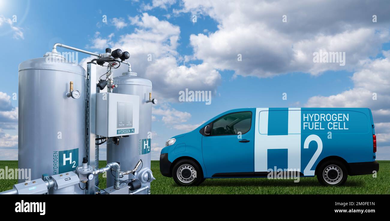 A hydrogen fuel cell delivery van concept. Clean transportation Stock