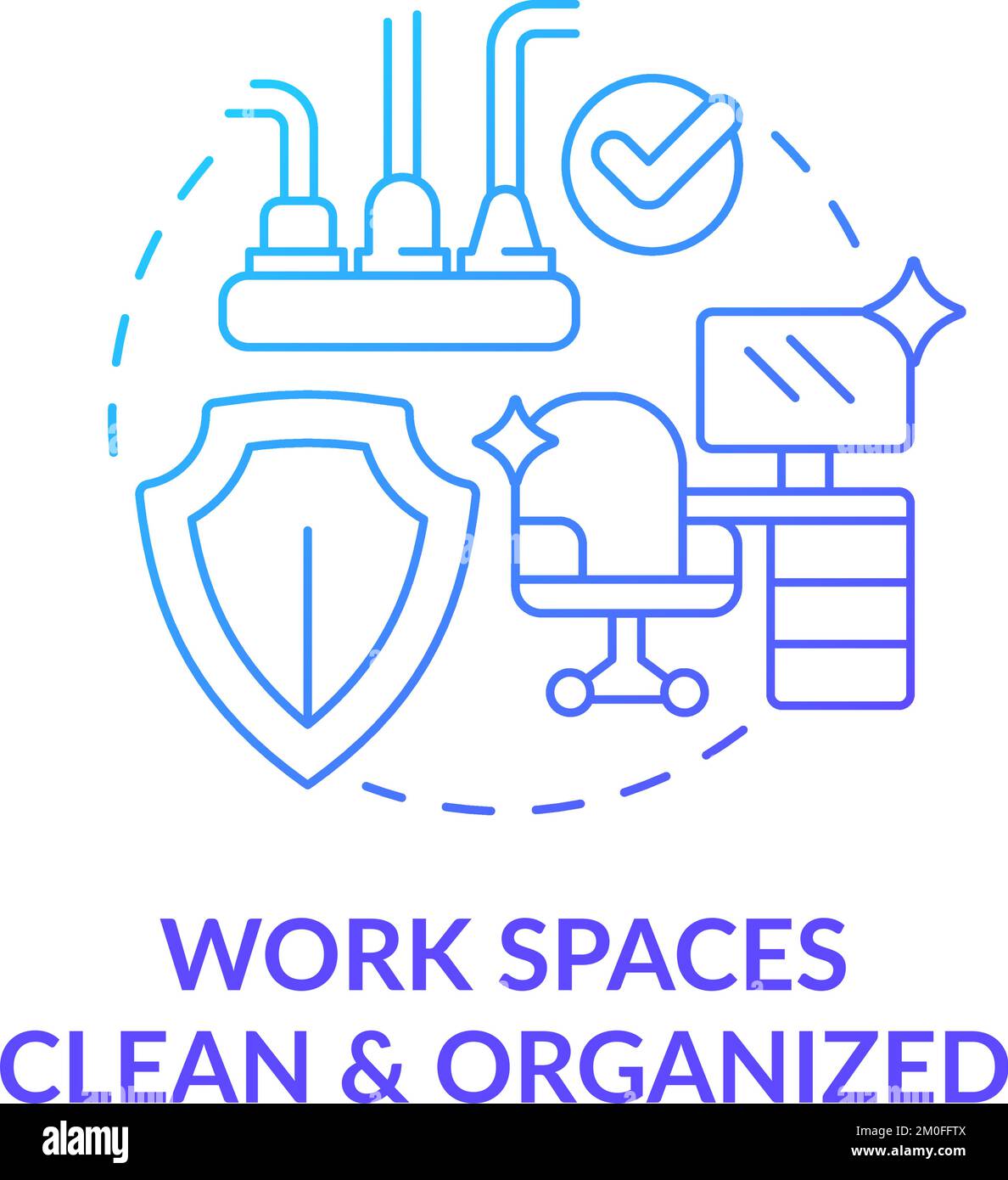Clean and organized work spaces blue gradient concept icon Stock Vector