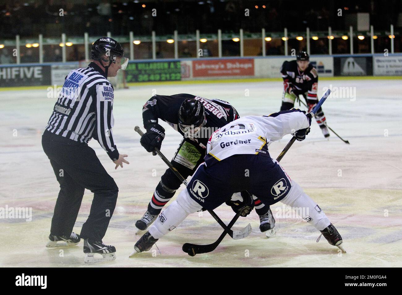 The AL-Bank league, Icehockey. The match between Hvidovre Ligahockey and Blue Fox Herning ended with a win for Hvidovre, 2-0. Stock Photo