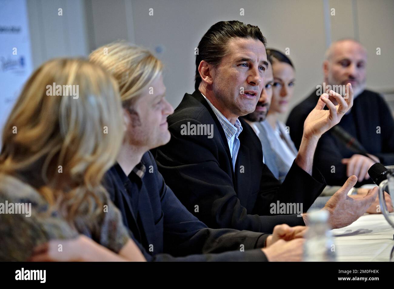 American actor William Baldwin performs in the new Danish thriller 'The Stranger Inside.' The rest of the team consists of Estella Warren, Sarah Butler and Kim bodnia from Denmark. The movie is being shoot in Mallorca and Denmark and is directed and produced by Adam Neutzsky-Wulff and Michael Aoun. The team held a press-meeting in Copenhagen Monday January 9th. PHOTOGRAPHER TARIQ MIKKEL KHAN / POLFOTO Stock Photo