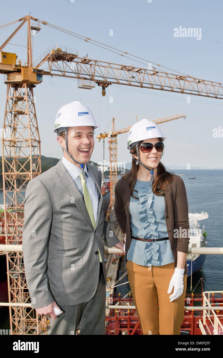 Danish Crown Prince Frederik and Crown Princess Mary visits DSME (Daewoo Shipbuilding & Marine Engineering Co. Ltd) in Geoje Island, South Korea on May 12, 2012.  PHOTOGRAPHER KLAVS BO CHRISTENSEN / POLFOTO Stock Photo