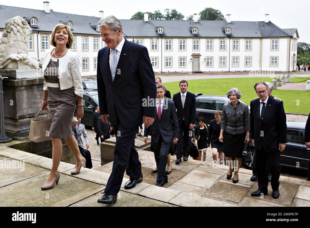 The German President Mr. Joachim Gauck and Mrs. Daniela Schadt was received Tuesday September 11th. at Fredensborg Palace by Queen Margrethe and Prince Consort Henrik on their official visit to Denmark. (Stine Bidstrup/POLFOTO) Stock Photo