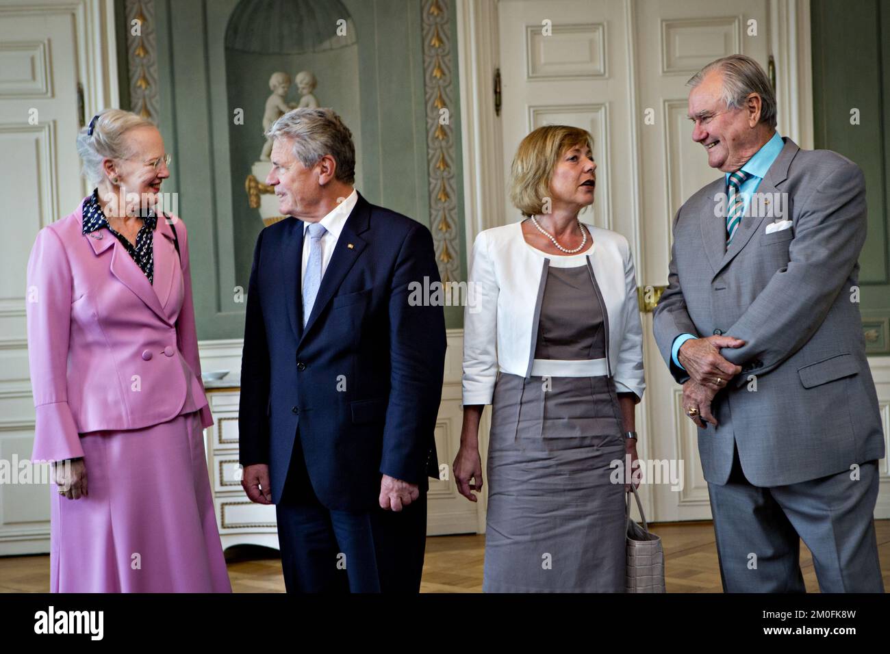 The German President Mr. Joachim Gauck and Mrs. Daniela Schadt was received Tuesday September 11th. at Fredensborg Palace by Queen Margrethe and Prince Consort Henrik on their official visit to Denmark. (Stine Bidstrup/POLFOTO) Stock Photo