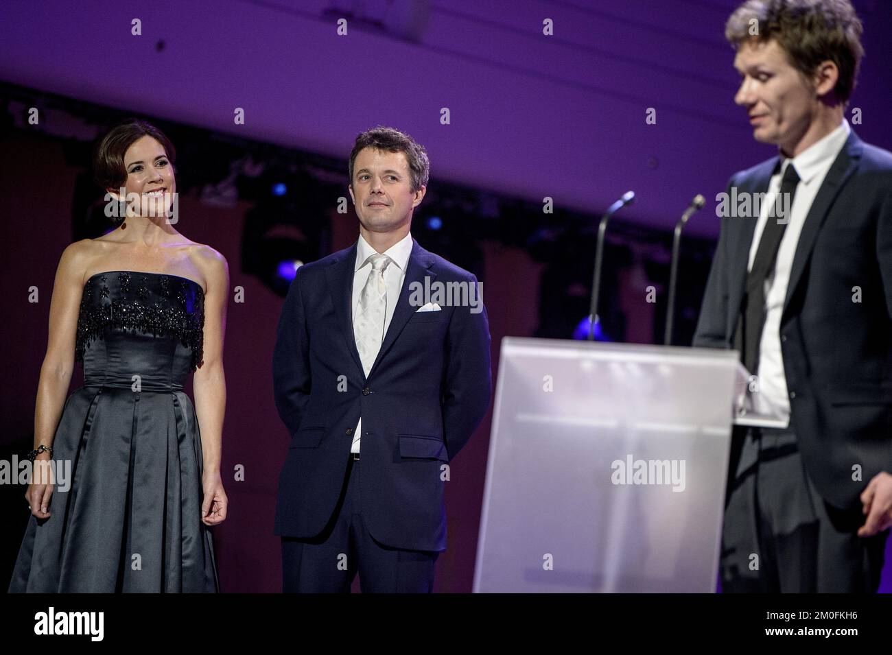 Crown Prince Frederik and Crown Princess Mary awarded Saturday 6 Oct. 2012 the Royal Couple prizes in the Concert Hall Alsion, SÃ¸nderborg. The Culture Award 2012 went to the children's author Jakob Martin Strid. Mads Espersen and Leise Sandmann from the Youth Red Cross were awarded the Crown Prince couples Social prize. Accordeon Bjarke Mogensen and singer Nive Nielsen received the two Stardust prizes. PHOTOGRAPHER CLAUS BONNERUP / POLFOTO *POOL* Stock Photo