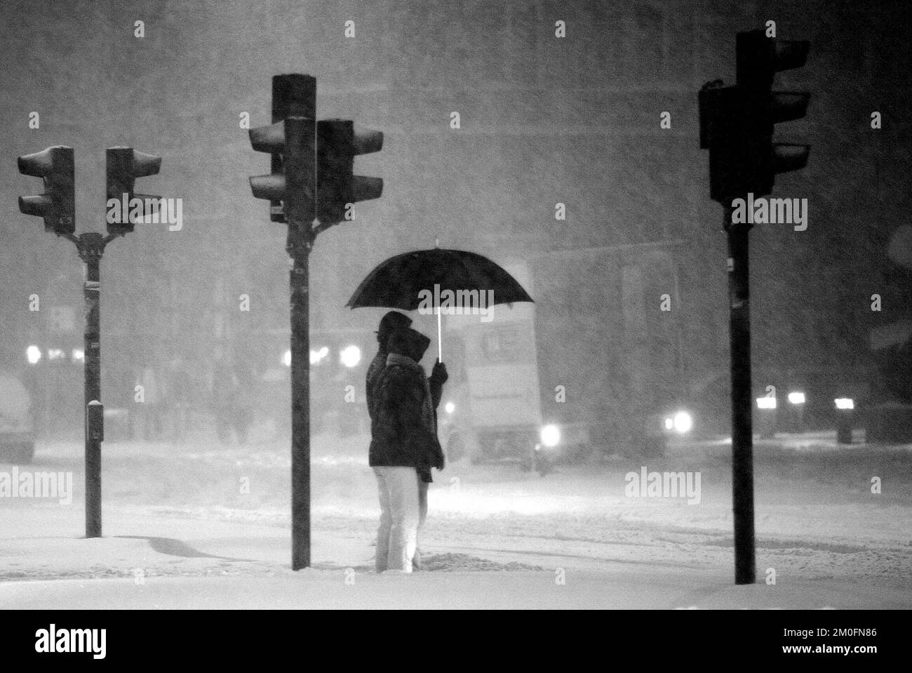 Massive amount of snow caused huge trouble for the traffic in Copenhagen. At Kastrup airport, there were many cancellations; the public transportation system had great delays and all the cyclists in the city had problems getting to work. Stock Photo