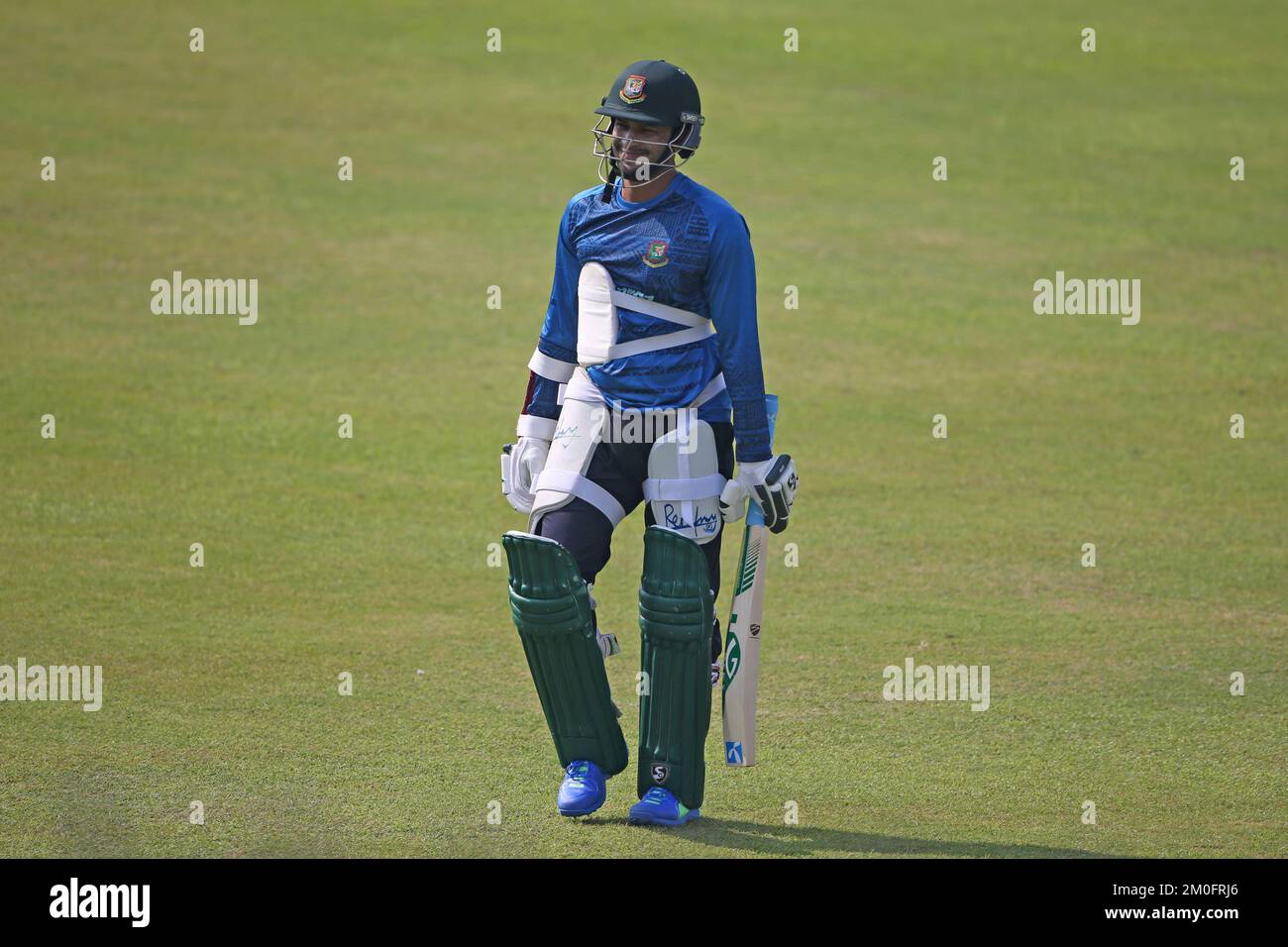 Bangladesh ace allrounder Shakib Al Hasan on way to net practice as Bangladesh attends practice session at the Sher-e-Bangla National stadium in Mirpu Stock Photo