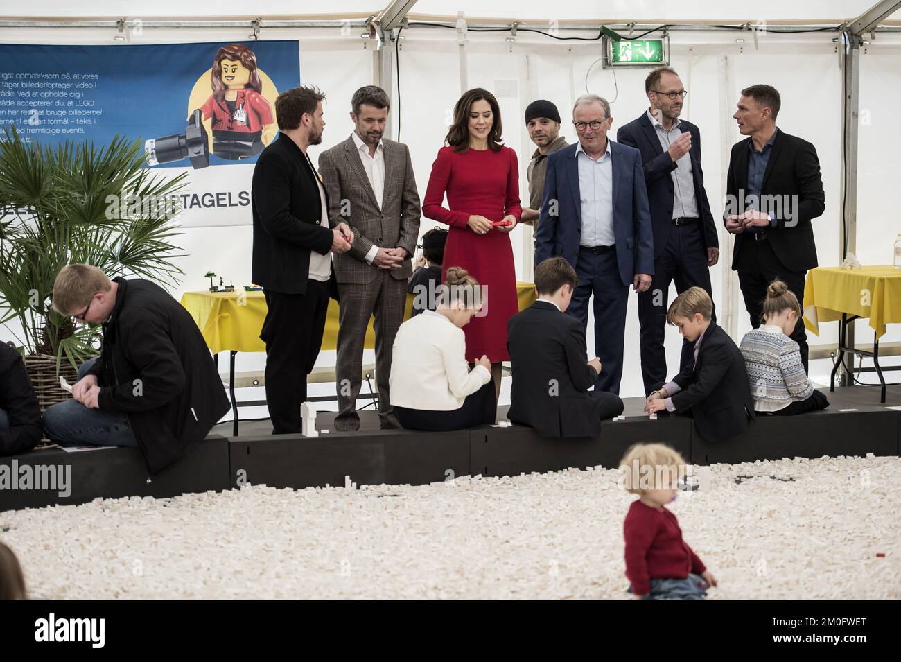Bjarke Ingels, kronprins Frederik, kronprinsesse Mary, Kjeld Kirk Kristiansen og JÃ¸rgen Vig Knudstorp.The Danish Crown Prince Frederik and Crown Prince Mary and their four children attended the opening of the new â€˜LEGO Houseâ€™ in Billund, Denmark, September 28, 2017. The building inspired by the famous Danish LEGO-bricks was designed by Danish architect Bjarke Ingels and offers indoor activities such as LEGO play zones, restaurants and conference facilities. /ritzau/ Morten Lau-Nielsen. Stock Photo