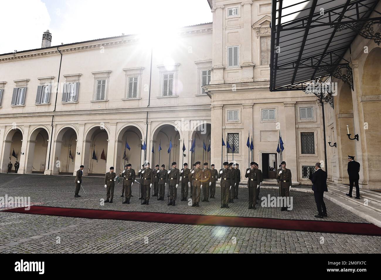 On November 6th 2018 TRH Crown Prince Frederik and Crown Princess Mary arrived in Rome with a business delegation from Denmark. One of the first points on the agenda was lunch at Palazzo del Quirinale with Italian President Sergio Mattarella and his wife Laura Mattarella. The visit lasts from November 6th to 8th and the Crown Prince Couple will attend several business and state events. Stock Photo