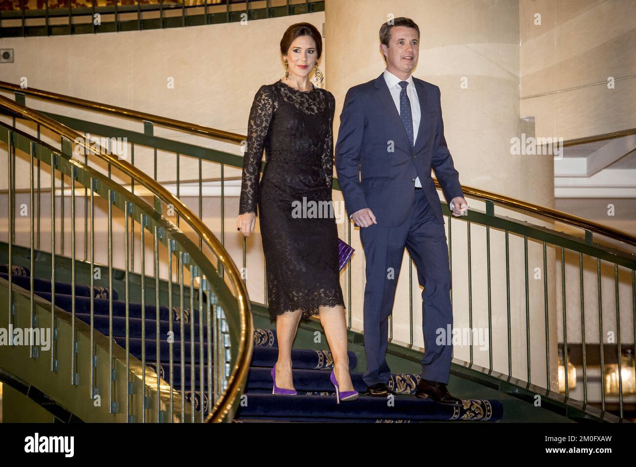On November 7th 2018 TRH Crown Prince Frederik and Crown Princess Mary attended a grand dinner at the Waldorf Astoria in Rome. The Crown Prince Couple are part of a business delegation tour lasting from November 6th to 8th.. Stock Photo