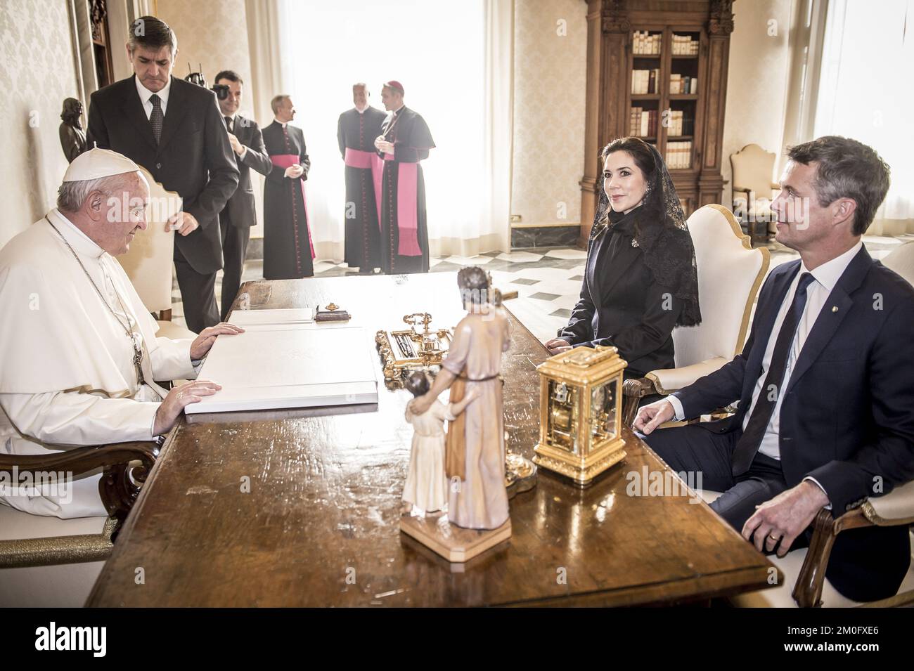 TRH Crown Prince Frederik and Crown Princess Mary had an audience with Pope Francis at the Vatican in Rome. The Crown Prince Couple is part of a business delegation promoting Danish/Italian business alliances and the visit lasts from November 6th to 8th. Stock Photo