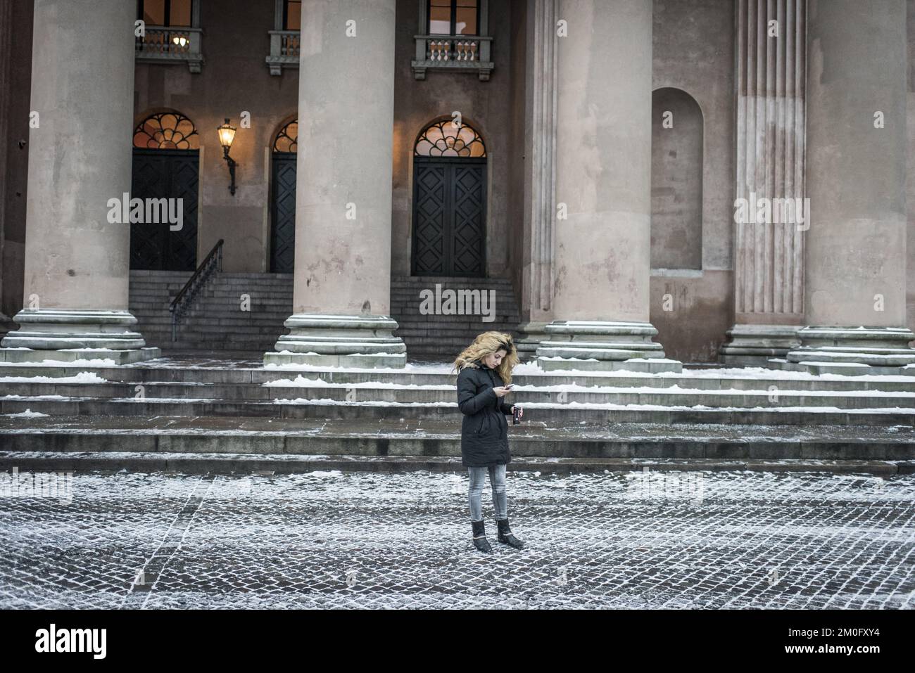 Joanna Palani arrives at Copenhagen City Court where there is a hearing on a Kurdish woman on which the police have deprived the passport. Joanna Palani protests against the intervention and wants the right to cancel it. She is attached to the Kurdish peshmerga forces that fight the Islamic state in Iraq. A total of seven people have been banned from leaving Denmark because the authorities believe they will participate in acts of war abroad. (Photo: Asger Ladefoged / Scanpix 2018) Stock Photo