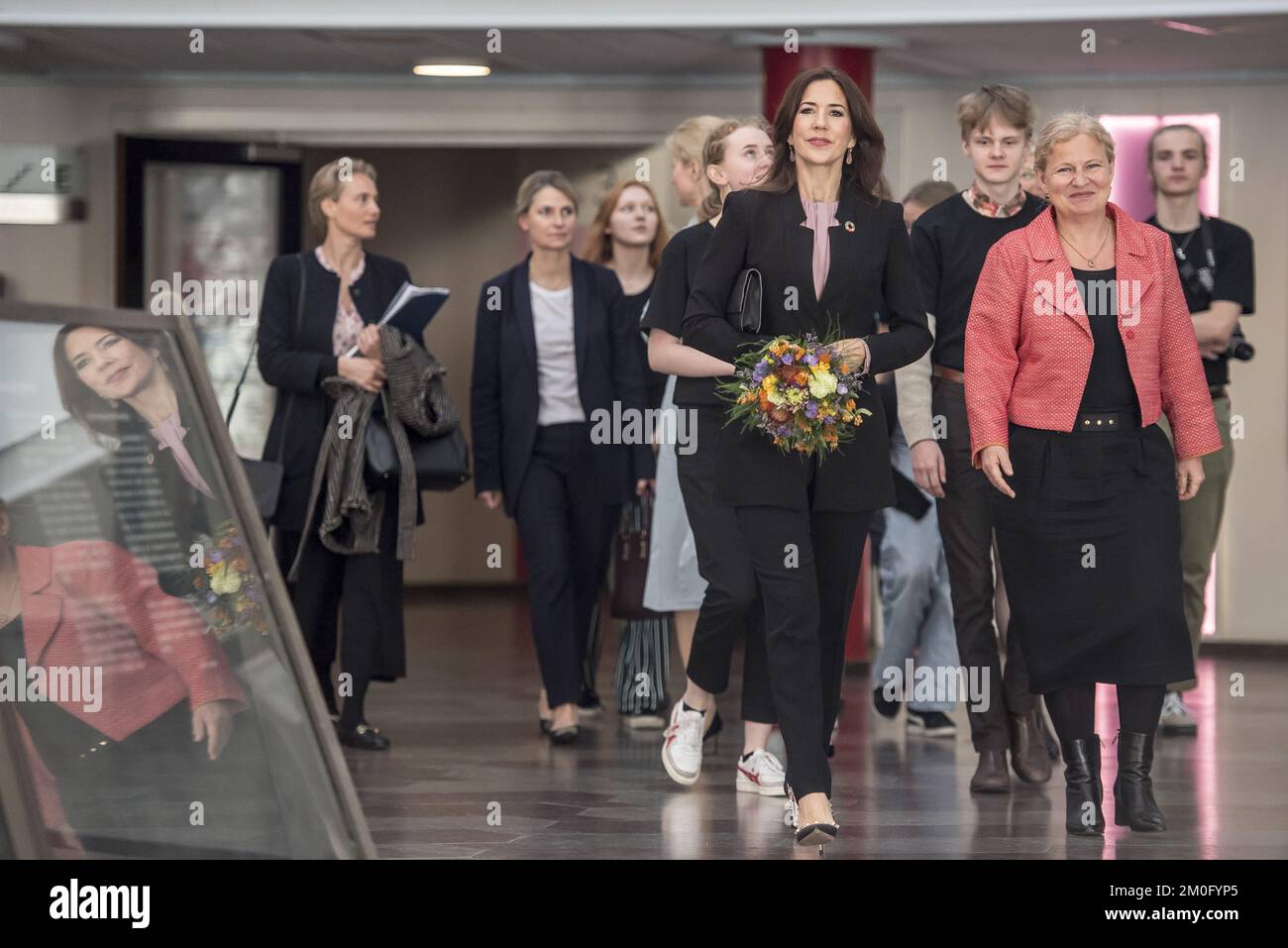 Crown Princess Mary attended the launch of the State of the World Population Report 2019 in Copenhagen. Also attending were Minister for Development Ulla Tørnæs. Stock Photo