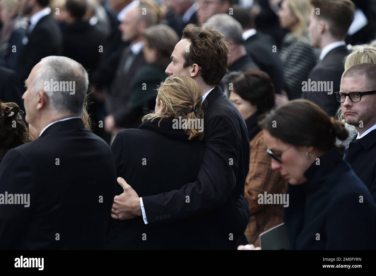 On May 4th 2019. Funeral service for the three children of CEO of clothing brand Bestseller, Anders Holch Povlsen and wife Anne, who were victims of the Sri Lanka terror attack on April 21st. The service was held at Aarhus Cathedral. Among the attending were TRH Crown Prince Frederik, Crown Princess Mary, their four children Prince Christian, Princess Isabella, Prince Vincent and Princess Josephine, Prime Minister Lars Løkke Rasmussen, actor Nikolaj Lie Kaas, and several other cultural and political personas. Stock Photo