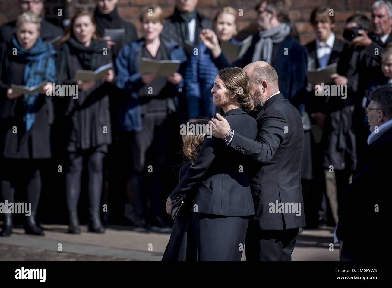 On May 4th 2019. Funeral service for the three children of CEO of clothing brand Bestseller, Anders Holch Povlsen and wife Anne, who were victims of the Sri Lanka terror attack on April 21st. The service was held at Aarhus Cathedral. Among the attending were TRH Crown Prince Frederik, Crown Princess Mary, their four children Prince Christian, Princess Isabella, Prince Vincent and Princess Josephine, Prime Minister Lars Løkke Rasmussen, actor Nikolaj Lie Kaas, and several other cultural and political personas. FOR VIDEO CONTACT scanpix@ritzau.dk.. (Foto: Mads Claus Rasmussen/Ritzau Scanpix) Stock Photo