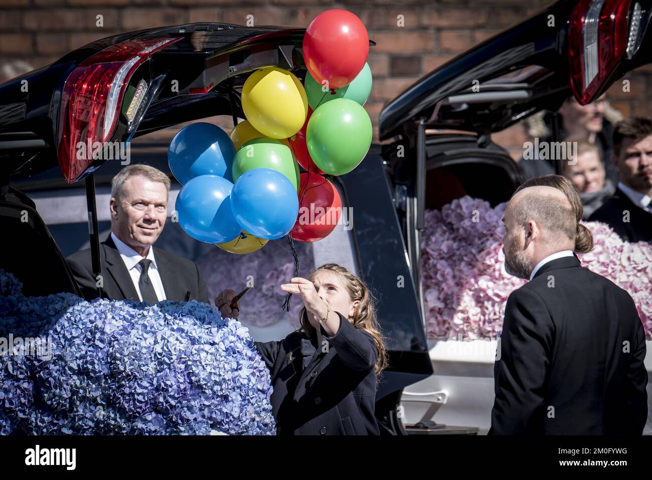 On May 4th 2019. Funeral service for the three children of CEO of clothing brand Bestseller, Anders Holch Povlsen and wife Anne, who were victims of the Sri Lanka terror attack on April 21st. The service was held at Aarhus Cathedral. Among the attending were TRH Crown Prince Frederik, Crown Princess Mary, their four children Prince Christian, Princess Isabella, Prince Vincent and Princess Josephine, Prime Minister Lars Løkke Rasmussen, actor Nikolaj Lie Kaas, and several other cultural and political personas. Stock Photo