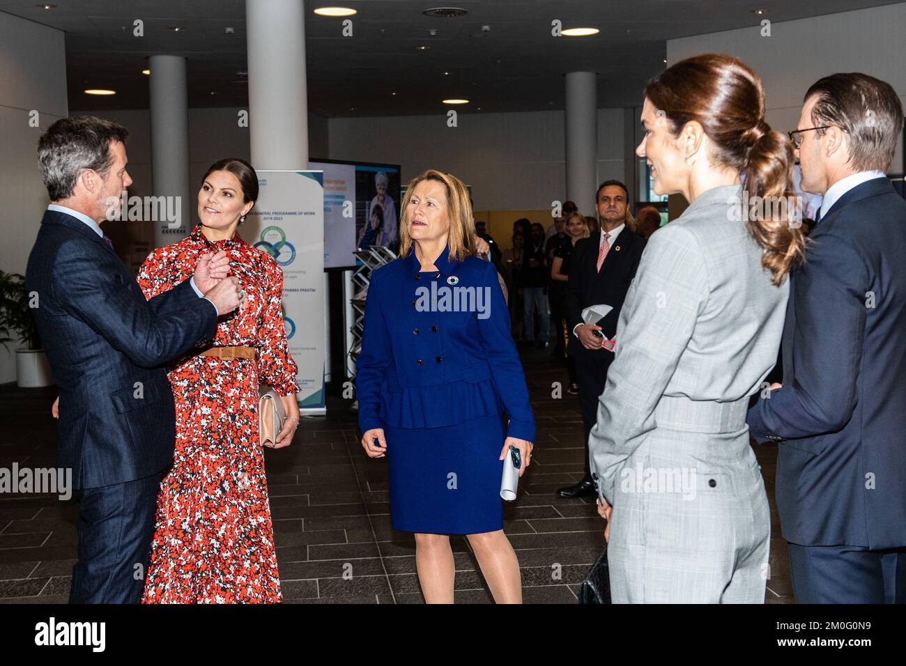 Princess Victoria and Prince Daniel from Sweden visit the UN City in Copenhagen together with Crown Prince Frederik Crown Princess Mary on Tuesday, September 17. (Photo: Ida Marie Odgaard/Ritzau Scanpix) Stock Photo