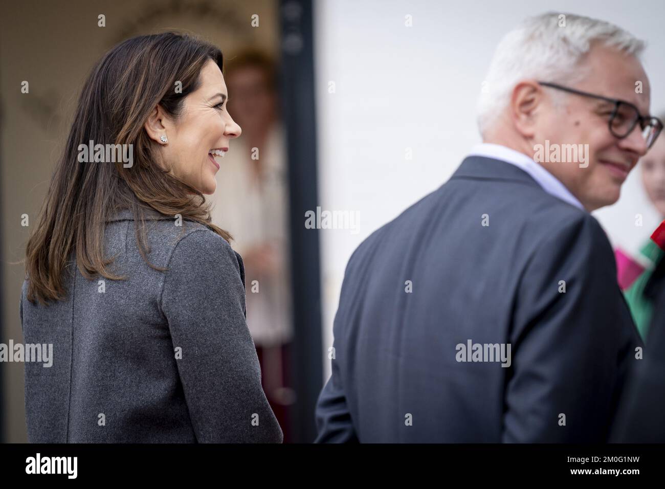 Crown Princess Mary at the 2020 Christmas Seal reveal at Christmas Seal Home Liljeborg in Roskilde. The Christmas Seal is issued annually by The Christmas Seal Foundation to finance the activities of the Christmas Seal Homes for socially vulnerable children. The first Christmas Seal was issued in 1904. The foundation is a unique and well known charity and social institution in Denmark. This year's seal carries the title 'Christmas Together', which is both in recognition of the 100 year anniversary of Denmark's reunion with Southern Jutland, as well as a tribute to the community that Christmas Stock Photo