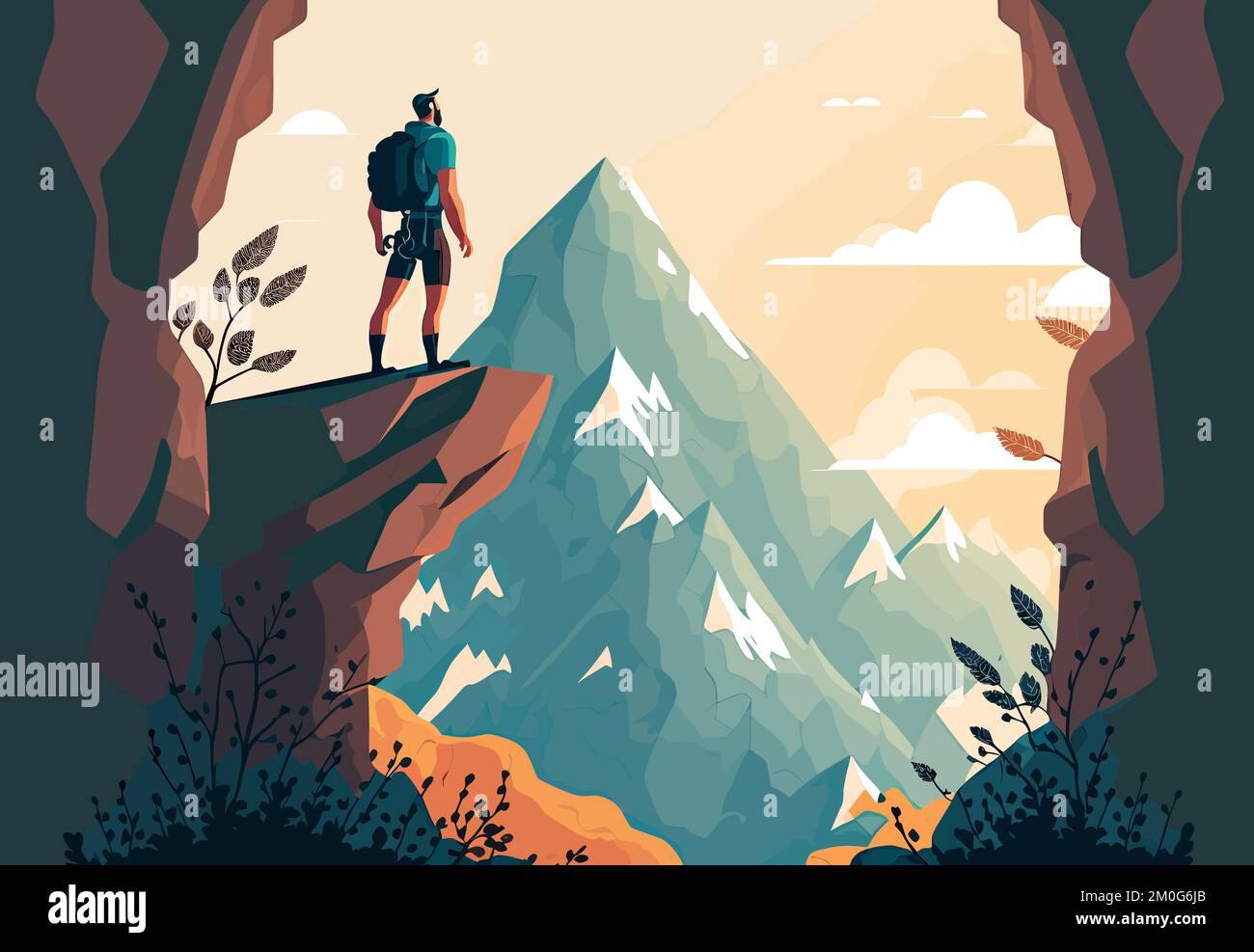 Man standing on a cliff edge Stock Vector Images - Alamy