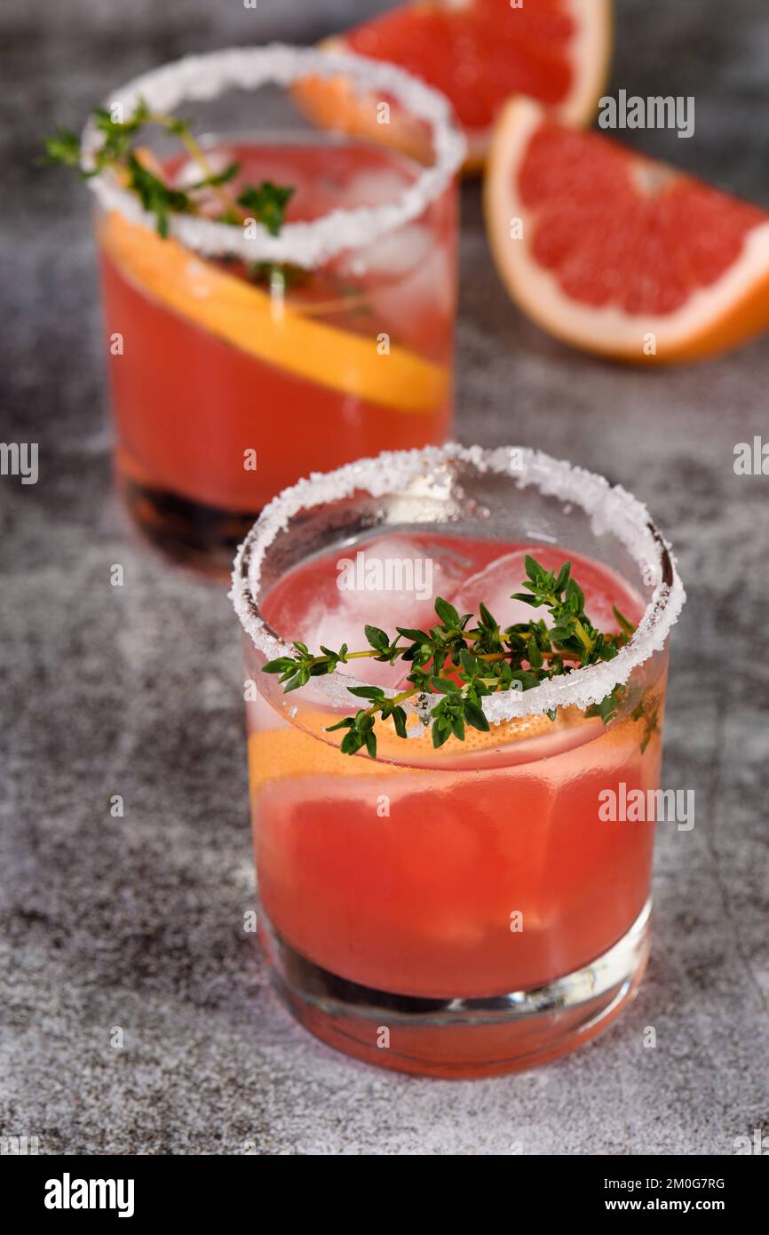 Pink pamola with red grapefruit and tequila. The red grapefruit adds