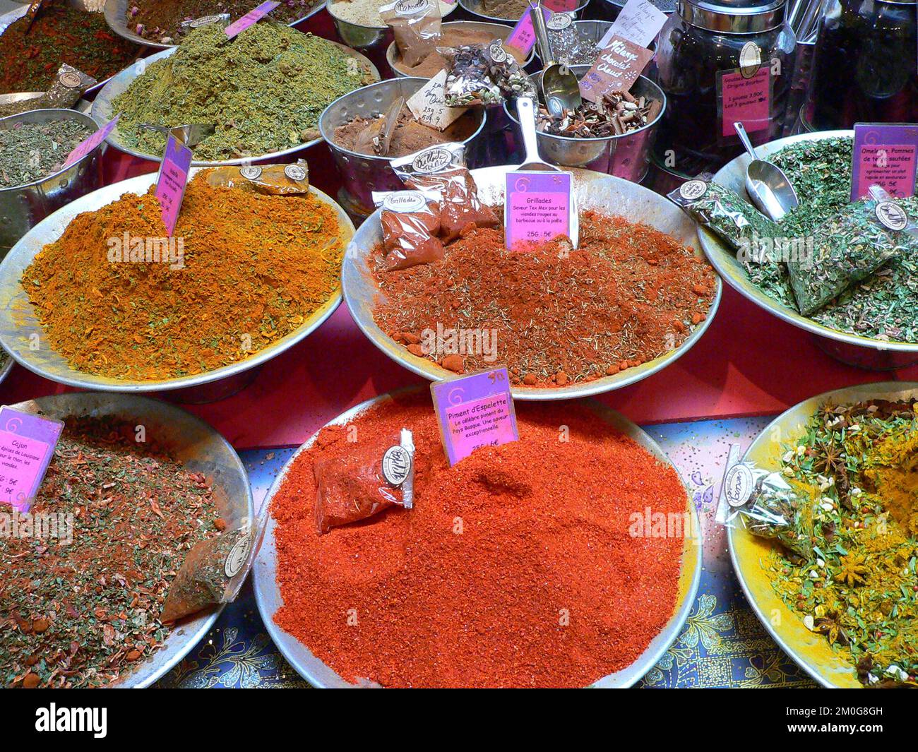 Paris, France. Various spices in market desk Stock Photo Alamy