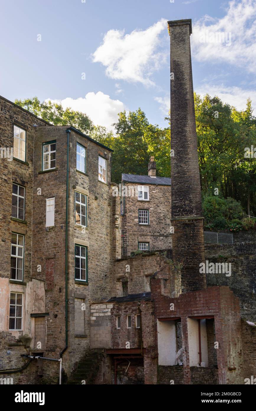 Torr Vale Mill, an old cotton mill beside the river Goyt at New Mills, Derbyshire, England. Stock Photo