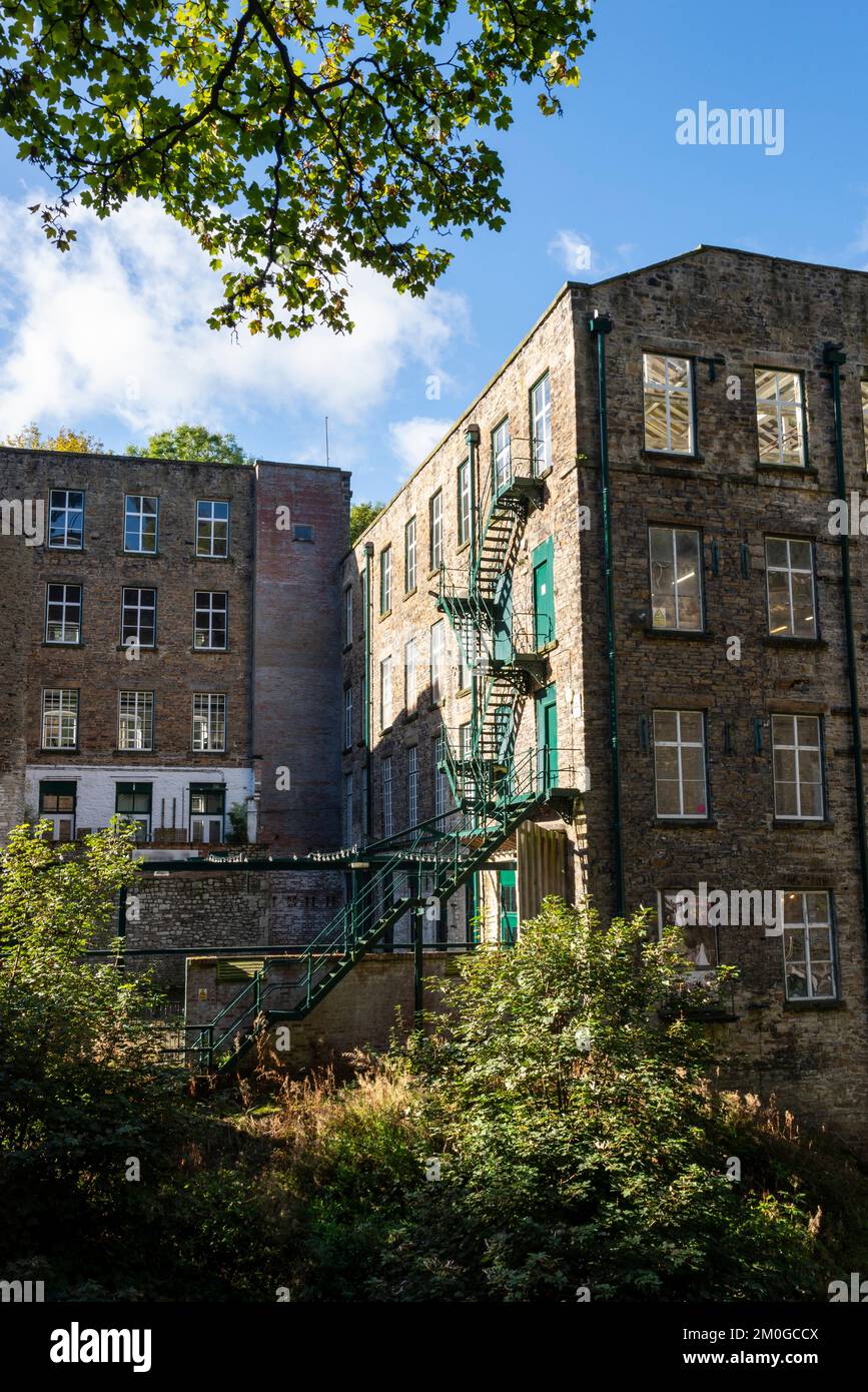 Torr Vale Mill beside the river Goyt at Torrs Riverside Park, New Mills, Derbyshire, England. Stock Photo