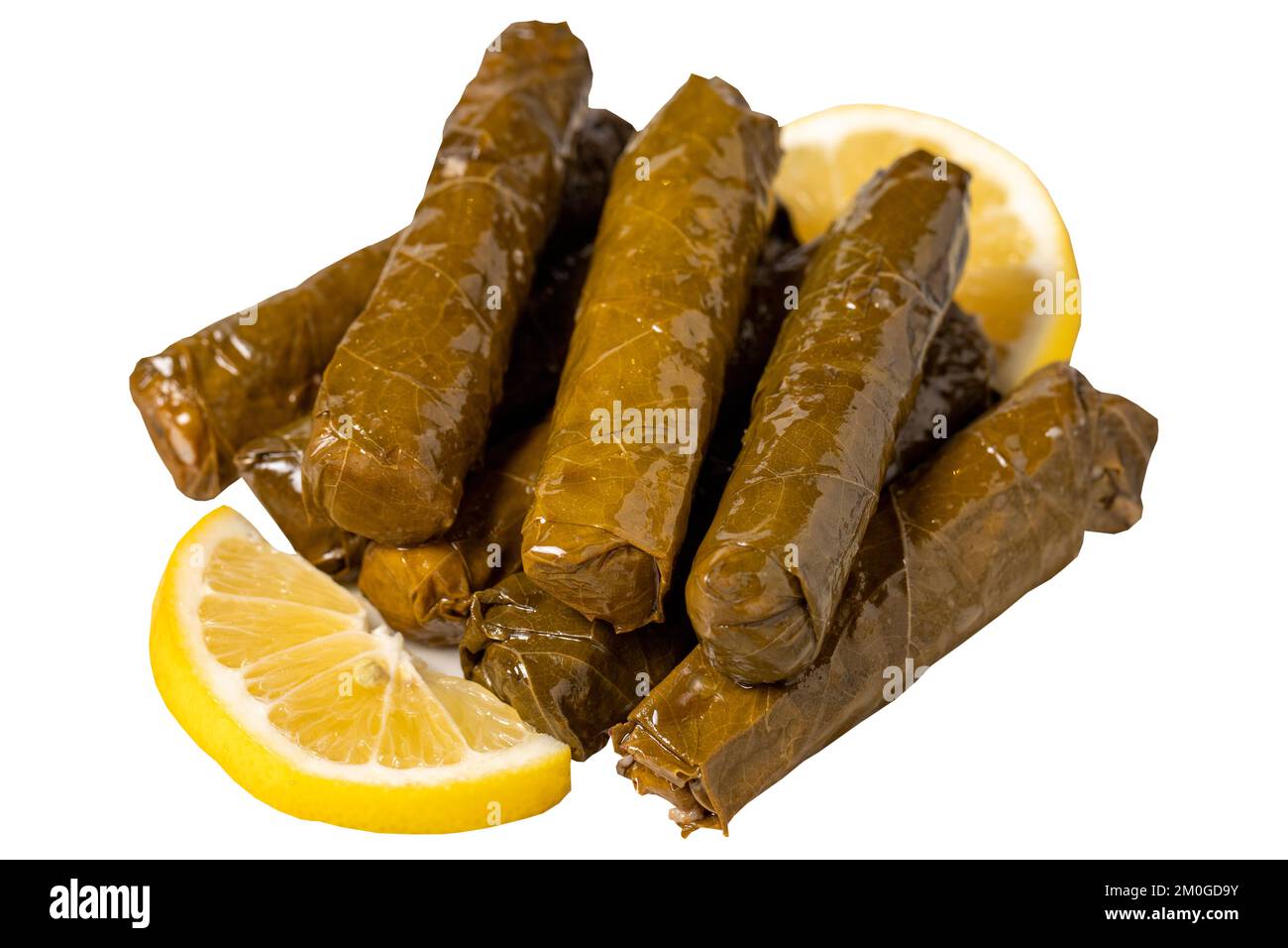 Stuffed leaves with olive oil isolated on white background