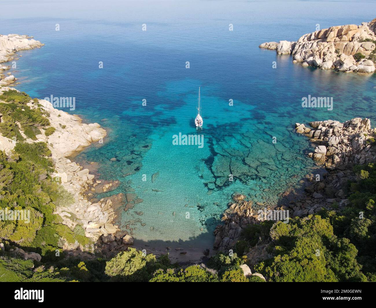 Drone view at Cala Spinosa near Santa Teresa di Gallura on Sardinia in Italy Stock Photo