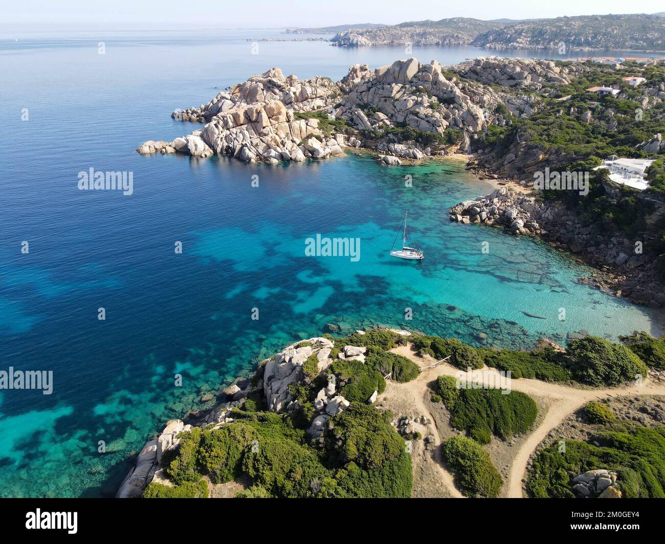 Drone view at Cala Spinosa near Santa Teresa di Gallura on Sardinia in Italy Stock Photo