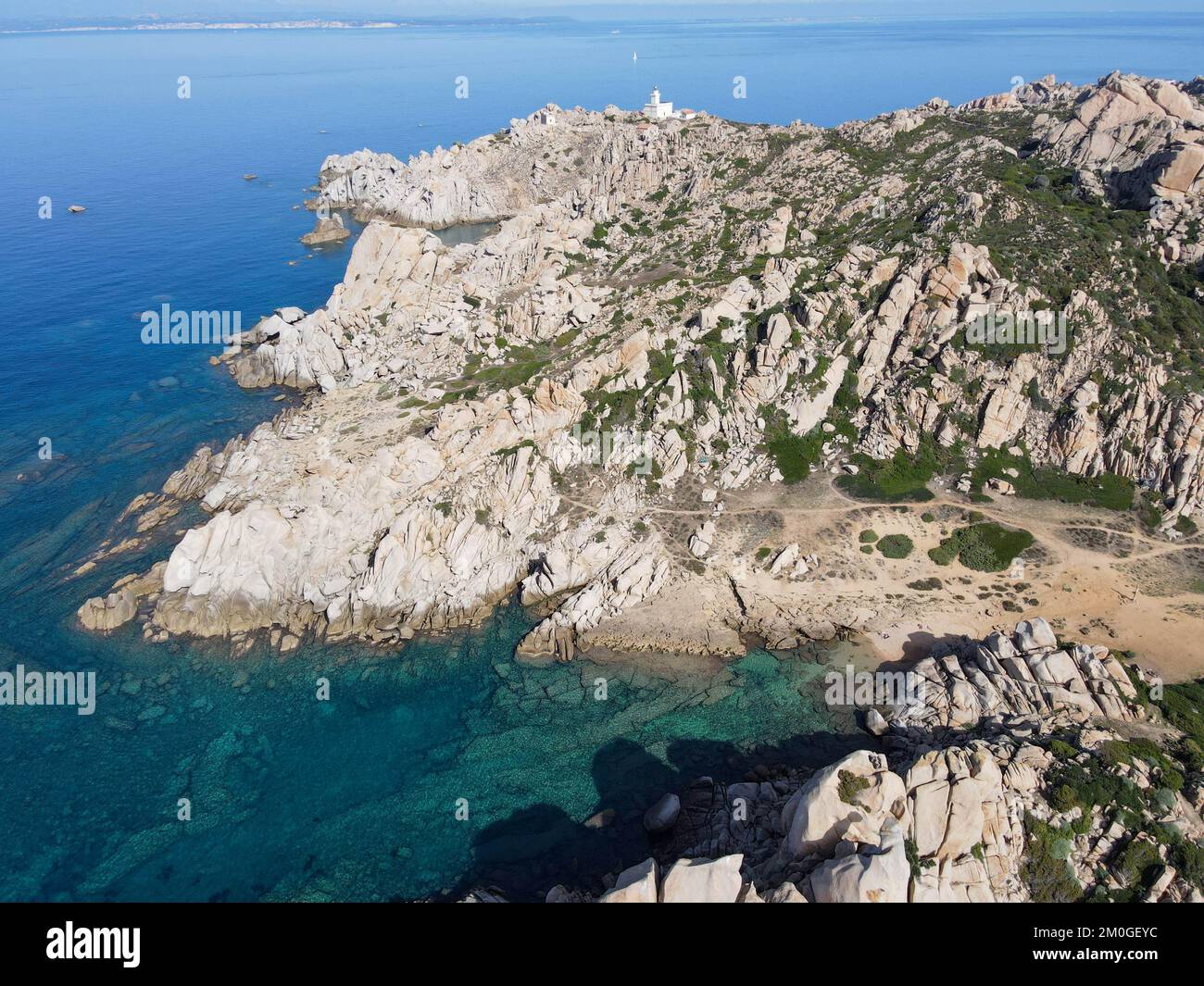 Drone view at Capo Testa near Santa Teresa di Gallura on Sardinia in Italy Stock Photo