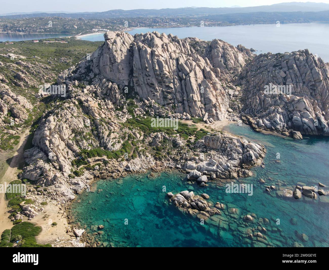 Drone view at Capo Testa near Santa Teresa di Gallura on Sardinia in Italy Stock Photo