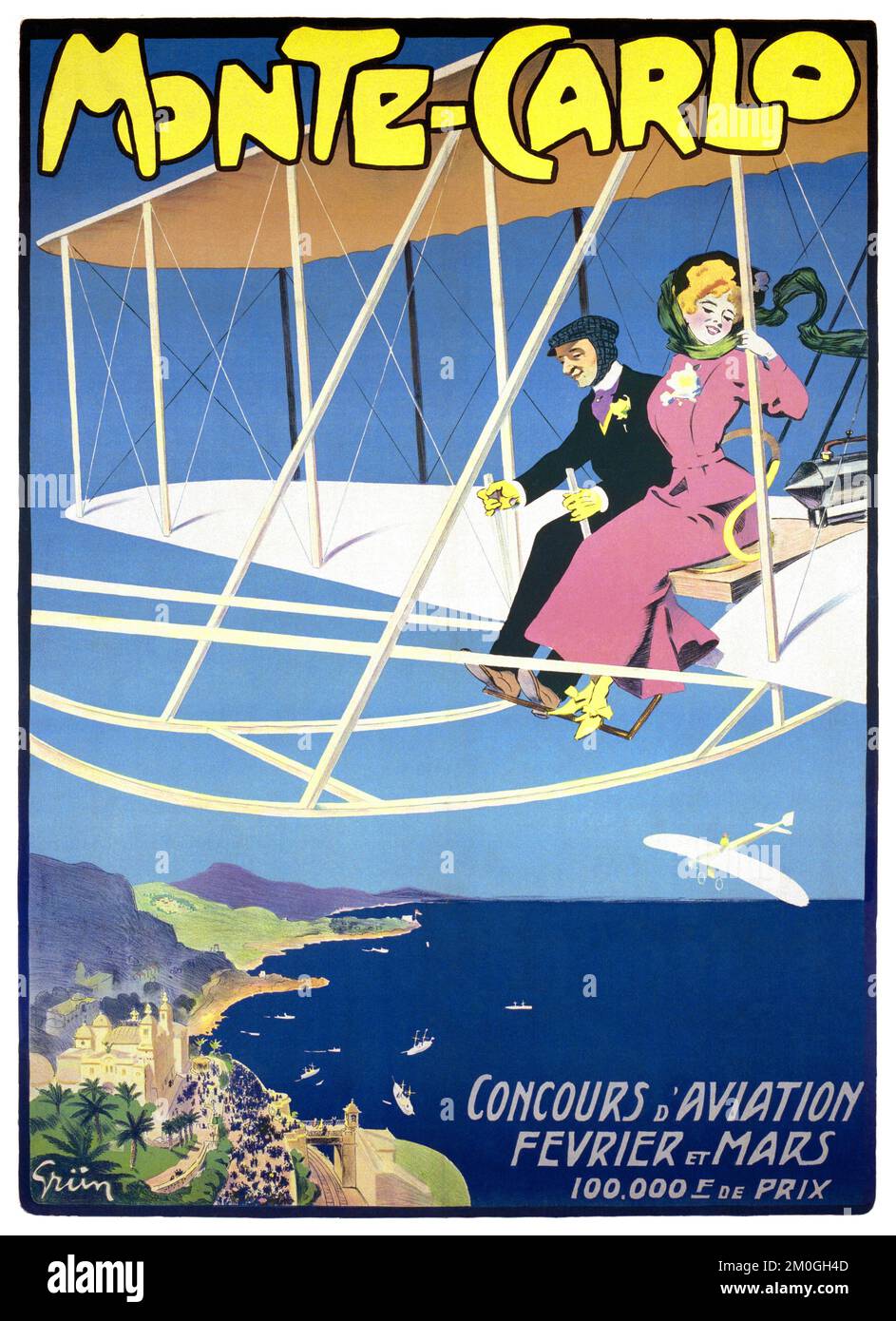 Monte Carlo concours d’aviation. Février-Mars 1909 by Jules Alexandre Grün (1868-1934). Poster published in 1909 in France. Stock Photo