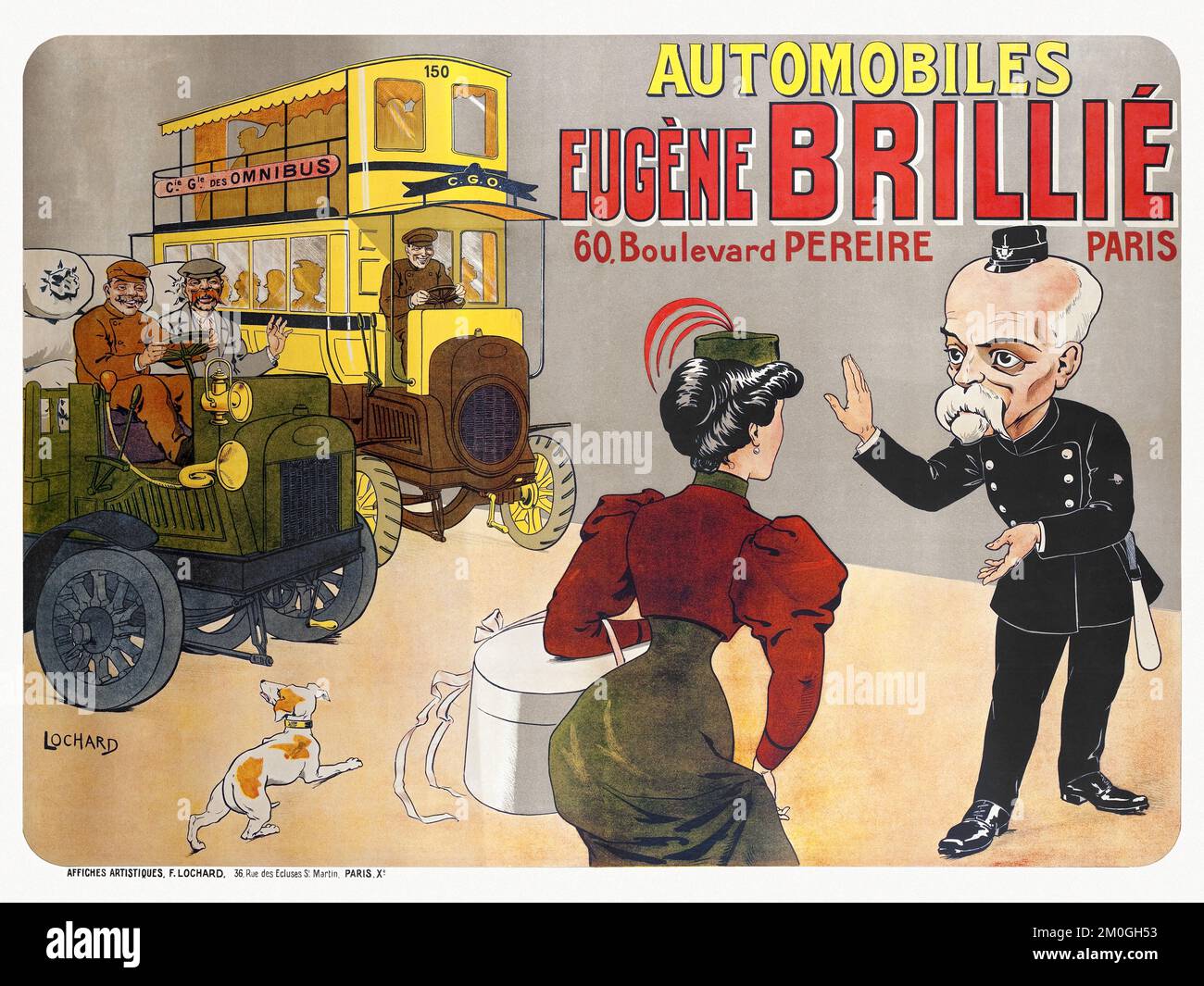 Automobiles Eugène Brillié, 60 boulevard Pereire Paris by Felix Lochard (1874-1951). Poster published in 1905 in France. Stock Photo