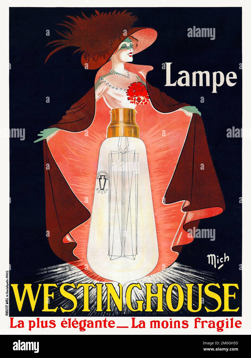 Lampe Westinghouse, la plus élégante, la moins fragile by Jean Marie Michel Liebeaux Mich (1881-1923). Poster published in 1912 in France. Stock Photo