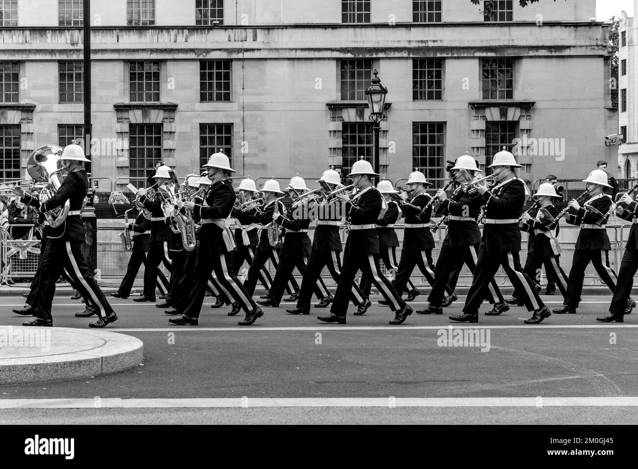A British Army/Royal Marines Band Performs During The Queen Elizabeth