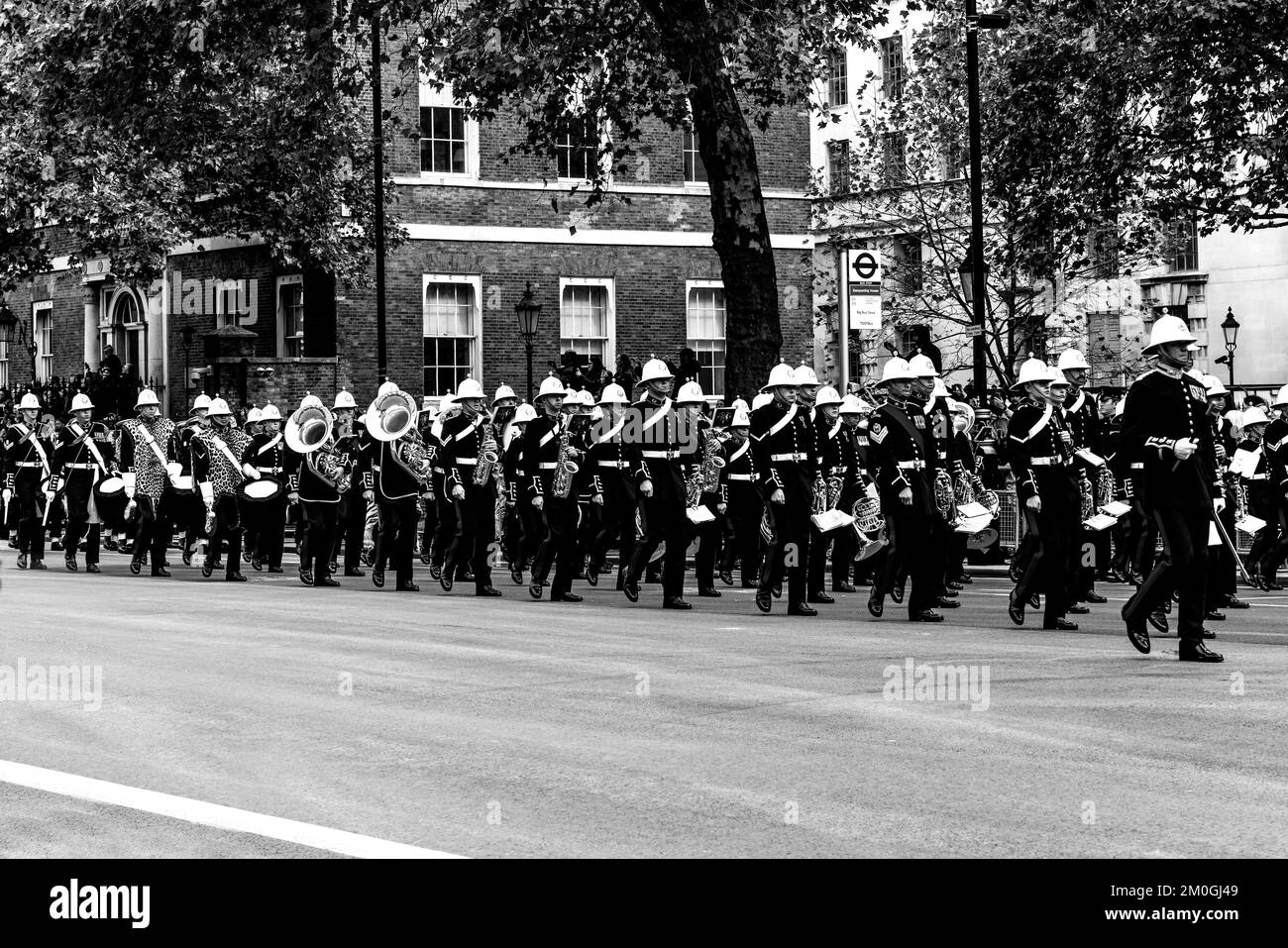 A British Army/Royal Marines Band Performs During The Queen Elizabeth