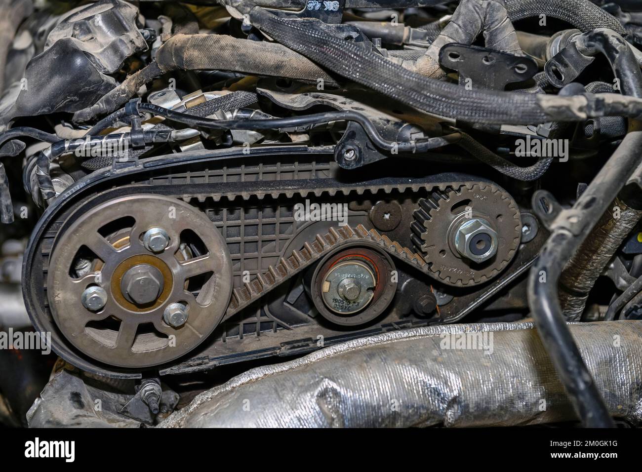 Distribution group of an engine, exposed, to be repaired Stock Photo