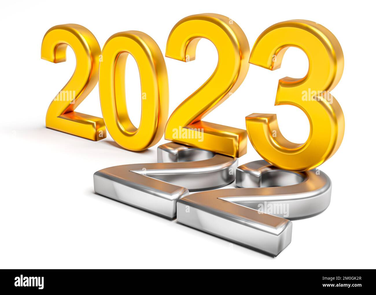 New year 2023 holiday concept. The number 2023 lies at 2022. 3d rendering Stock Photo