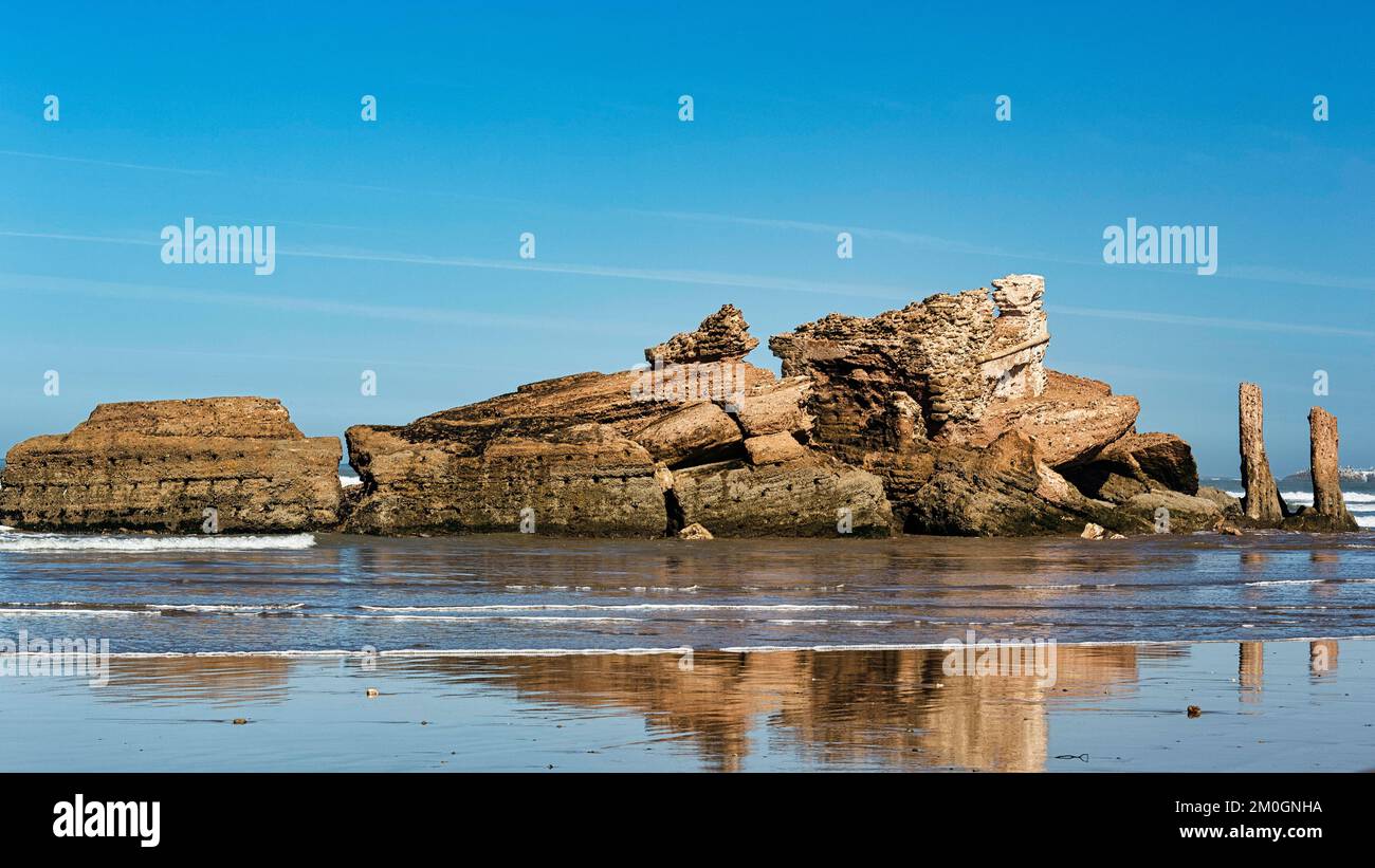 Striking ruins on the beach, Bordj El Berod watchtower ruins, Diabat, Essaouira, Atlantic, Morocco, Africa Stock Photo