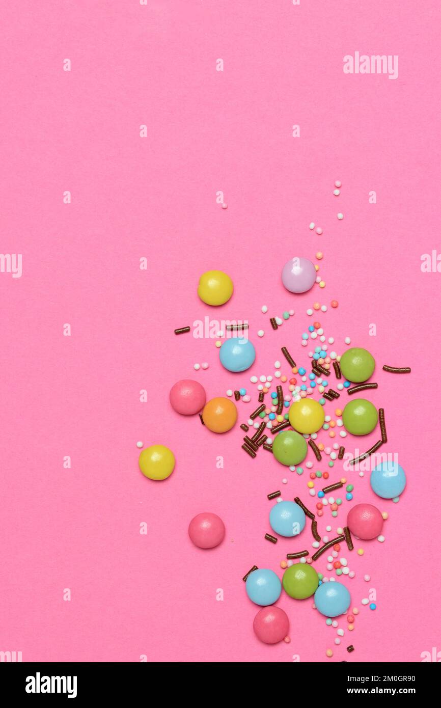 Sugar decoration chocolate lentils, sugar pearls and chocolate