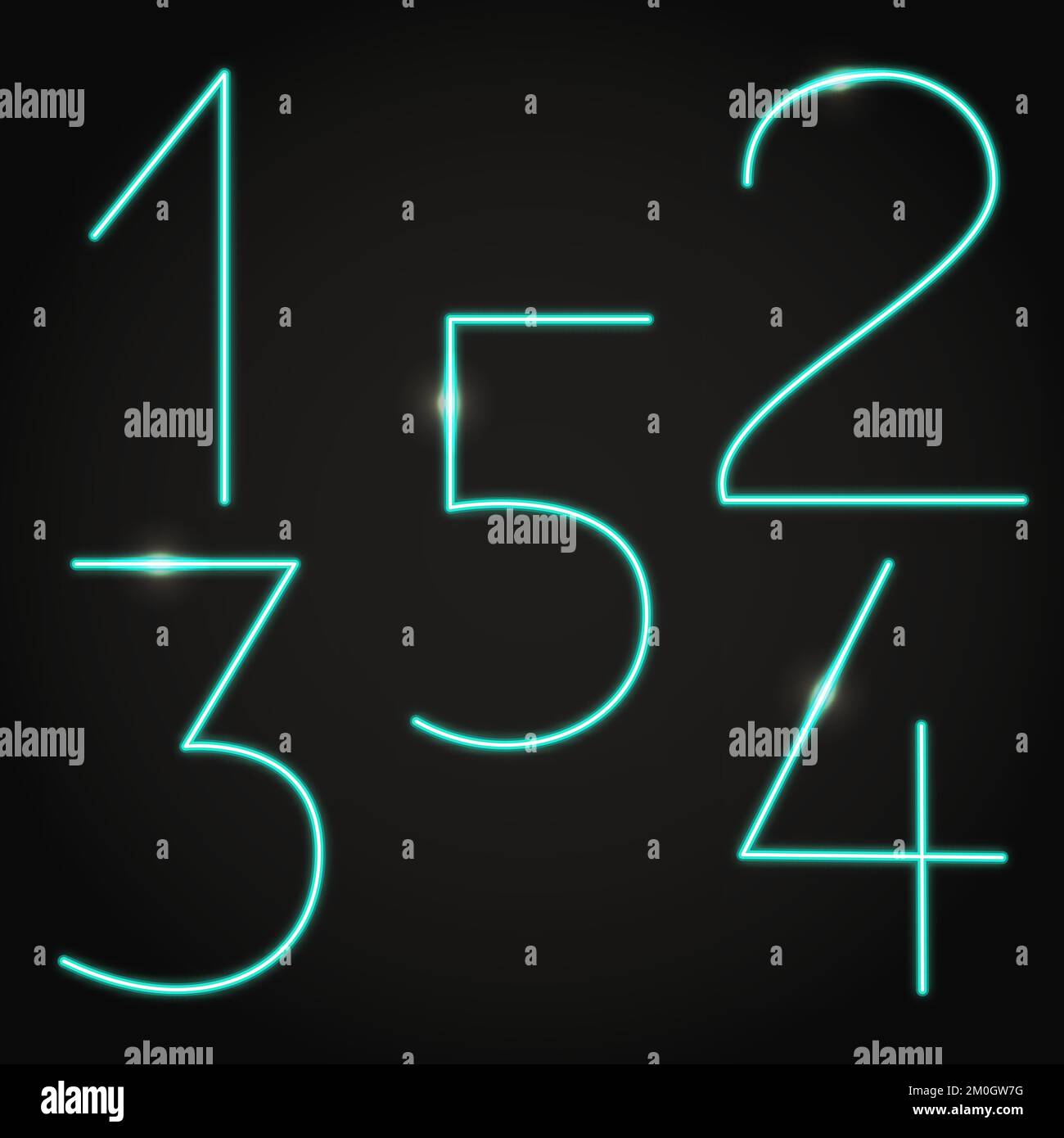 Neon numbers on dark background. Shining digits from 1 to 5. Vector ...
