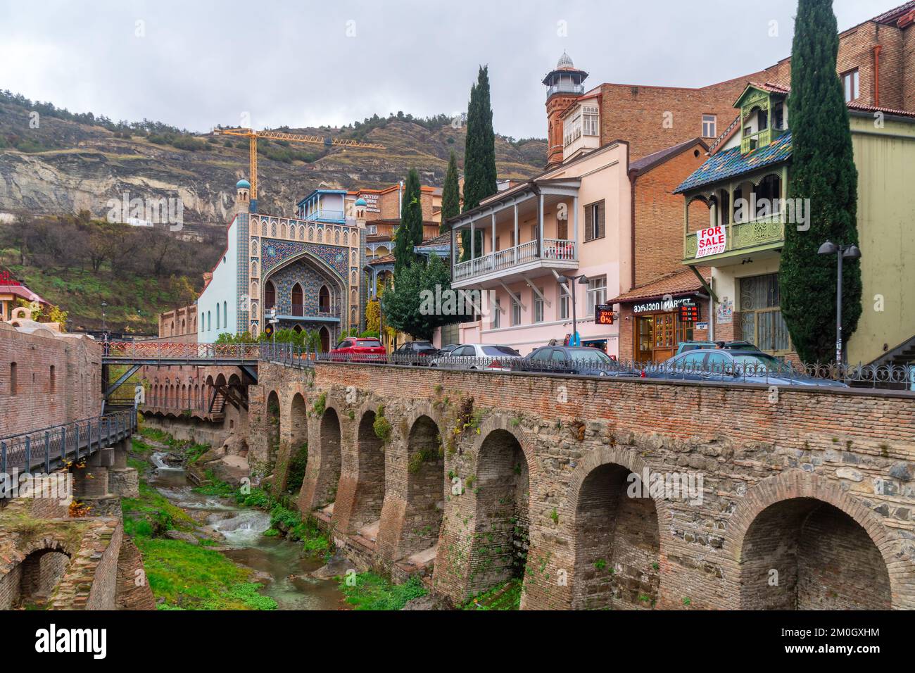 Tbilisi, Georgia - 3 December, 2022: Abanotubani district with wooden ...