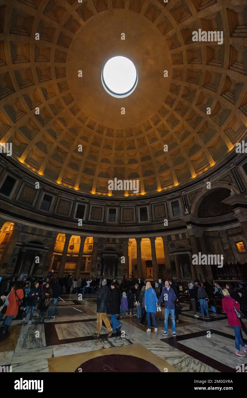 Free-standing coffered ceiling with oculus Ocukus in historic Roman ...