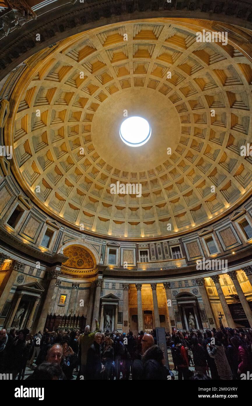 Free-standing coffered ceiling with oculus Ocukus in historic Roman ...